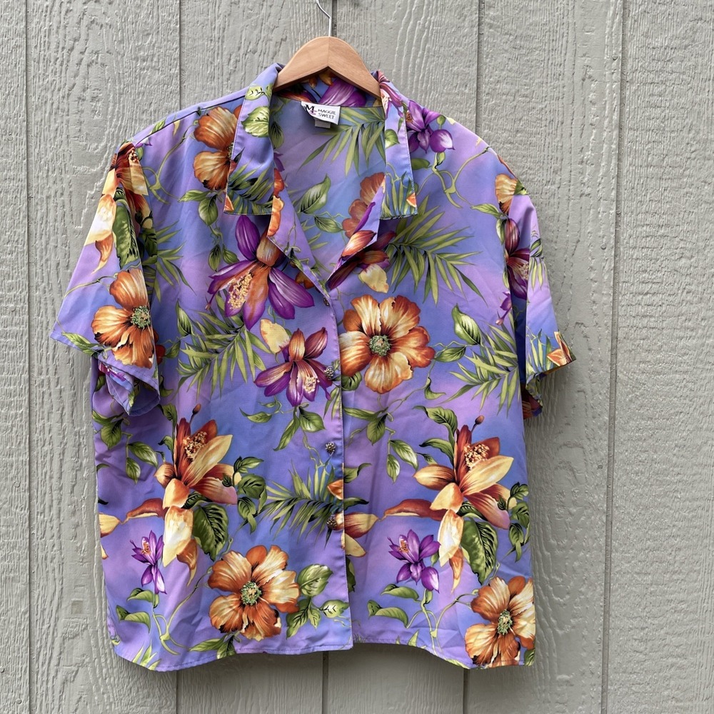 VTG  Maggie Sweet tops Womens plus size 3X Purple Yellow Paradise island USA 90s
